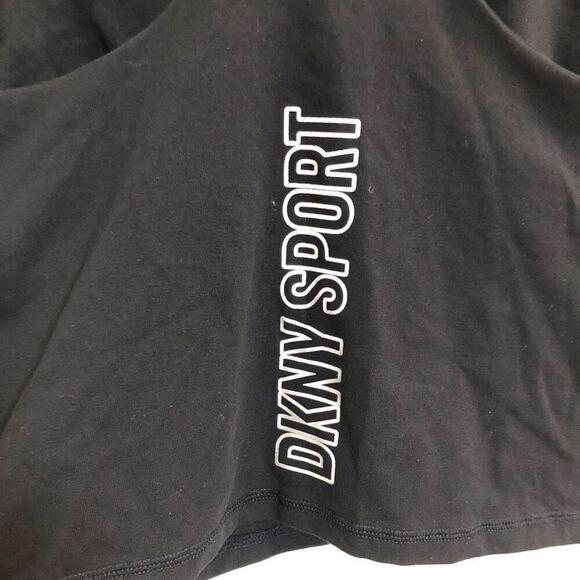 DKNY SPORT - MWT - L Sz XL Racerback Metallic Logo Cropped Tee in Black - Picture 9 of 15